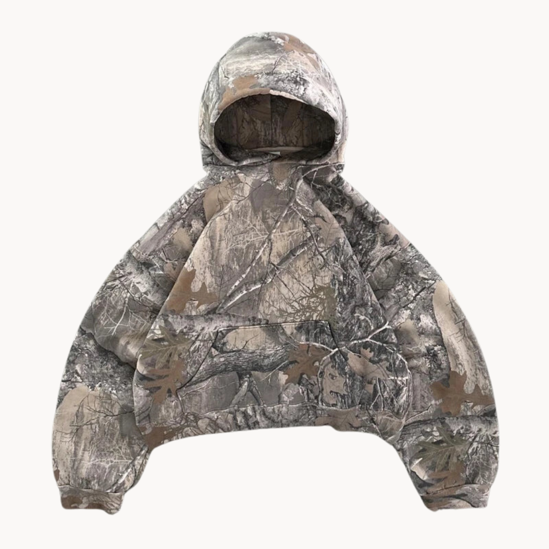 Komfortabel oversized kamuflasje hettegenser for herre i mykt stoff, perfekt til avslappet fritid.