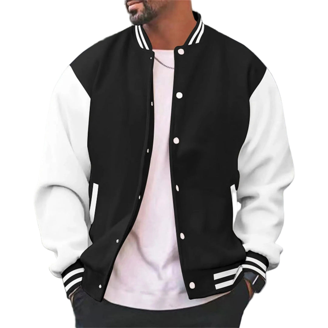 Herre varsity bomberjakke i sporty stil. Perfekt som trendy overgangsjakke for vår og høst. Klassisk hverdagsmote.