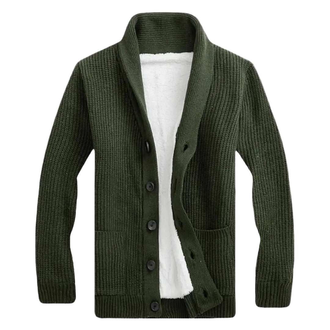 Komfortabel herre cardigan med sjalkrage, perfekt for lagpålag. Stilig hverdag & fritidsmote.