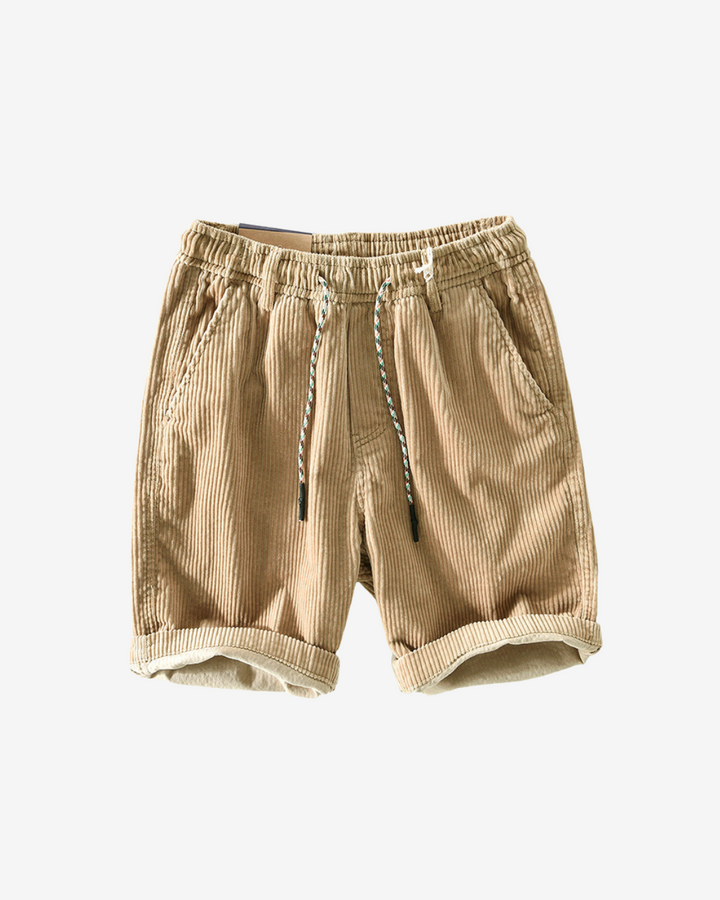 Nærbilde av stoff og tekstur på pustende herreshorts, perfekt for hverdag og utendørs.