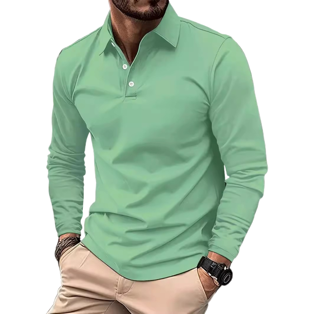 Herre langermet poloshirt i klassisk stil, perfekt for casual hverdagsbruk eller kontoret. Komfortabelt sesongplagg.