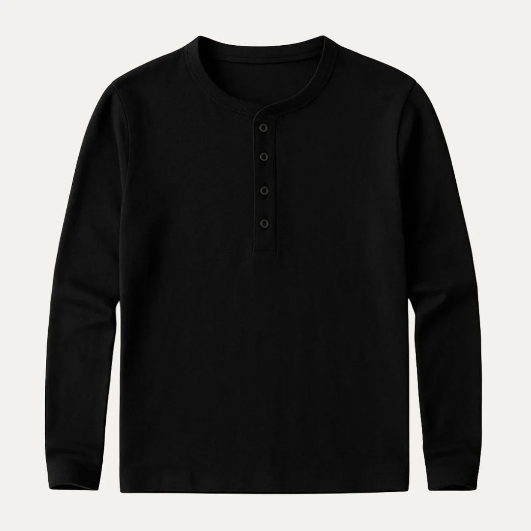 Allsidig langermet herrepolo i bomull med båndkrage. Perfekt for casual og mer pyntede anledninger.