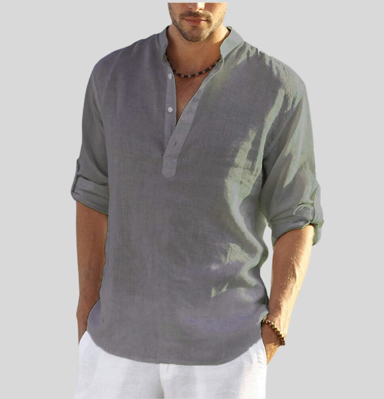 Avslappet herre linskjorte, lange ermer. Perfekt for en stilig og komfortabel sommerlook.