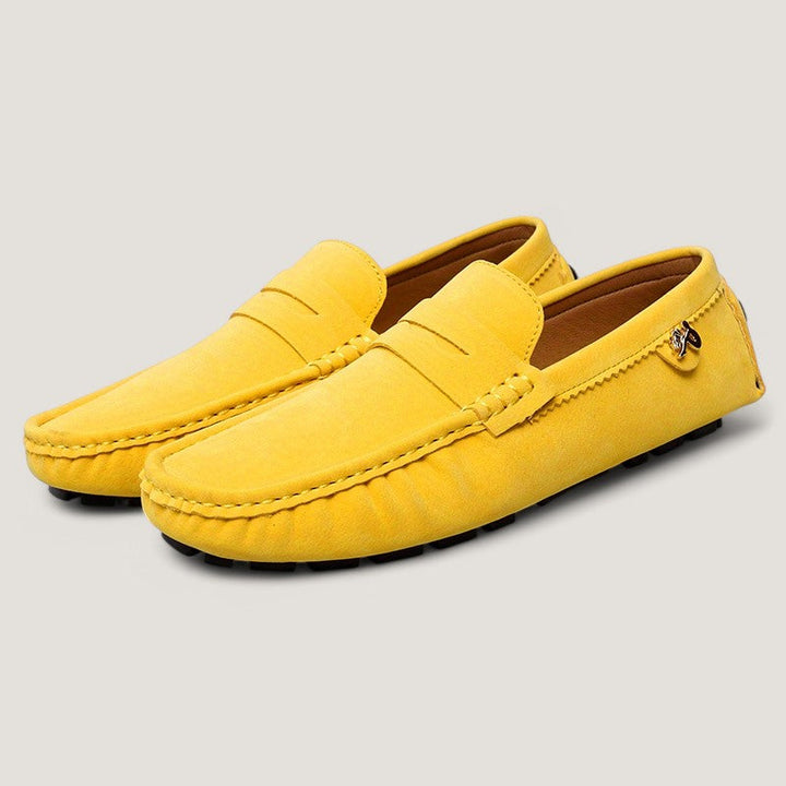Elegante herre moccasins, frontvy. Stilige mikrofiber sko med sklisikker gummisåle for menn.