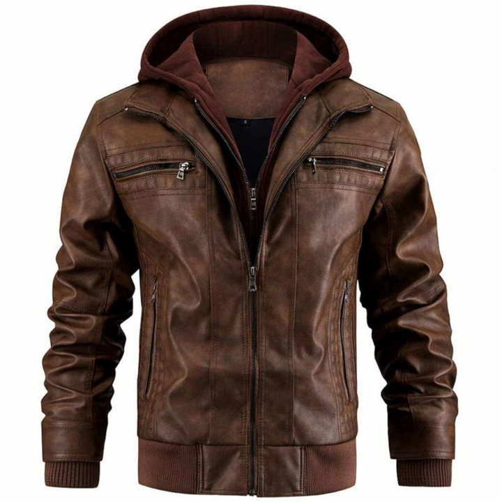 Allsidig fritidsjakke for herre; heklet retro motorsykkeljakke som passer casual antrekk.