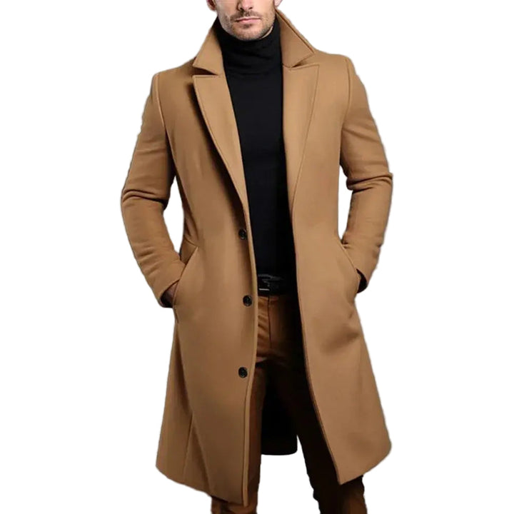 Elegant klassisk herre overfrakk i ullblanding for formelle anledninger og hverdagsbruk på kalde dager.