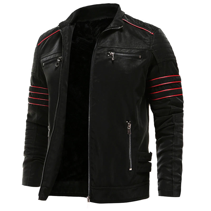 Stilfull herrejakke med moderne slim fit og rød kant. Perfekt for vår/høst, trendy og komfortabel.