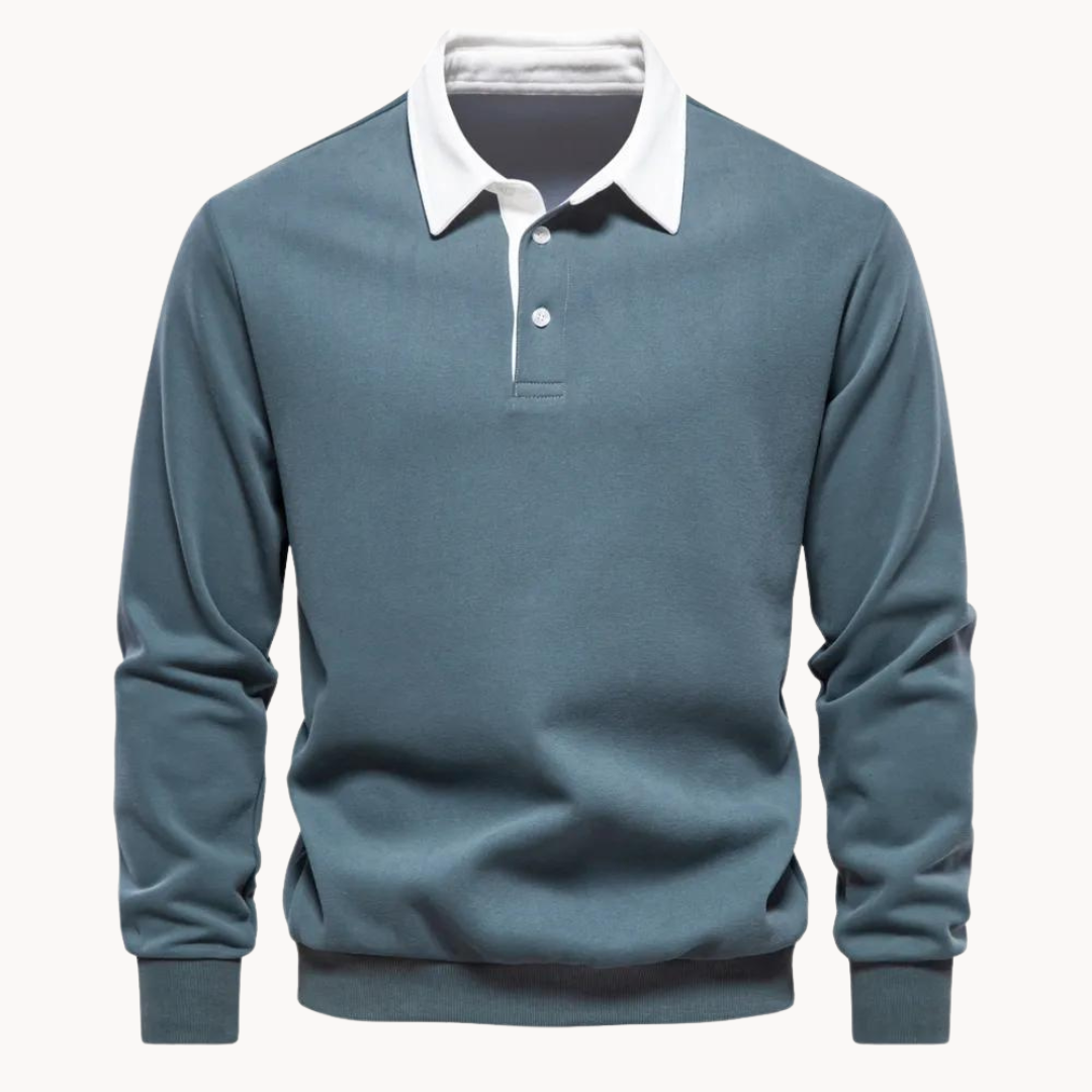 Klassisk herre poloskjorte med retro design og hvit kontrastkrage, en stilren look for vårmote.