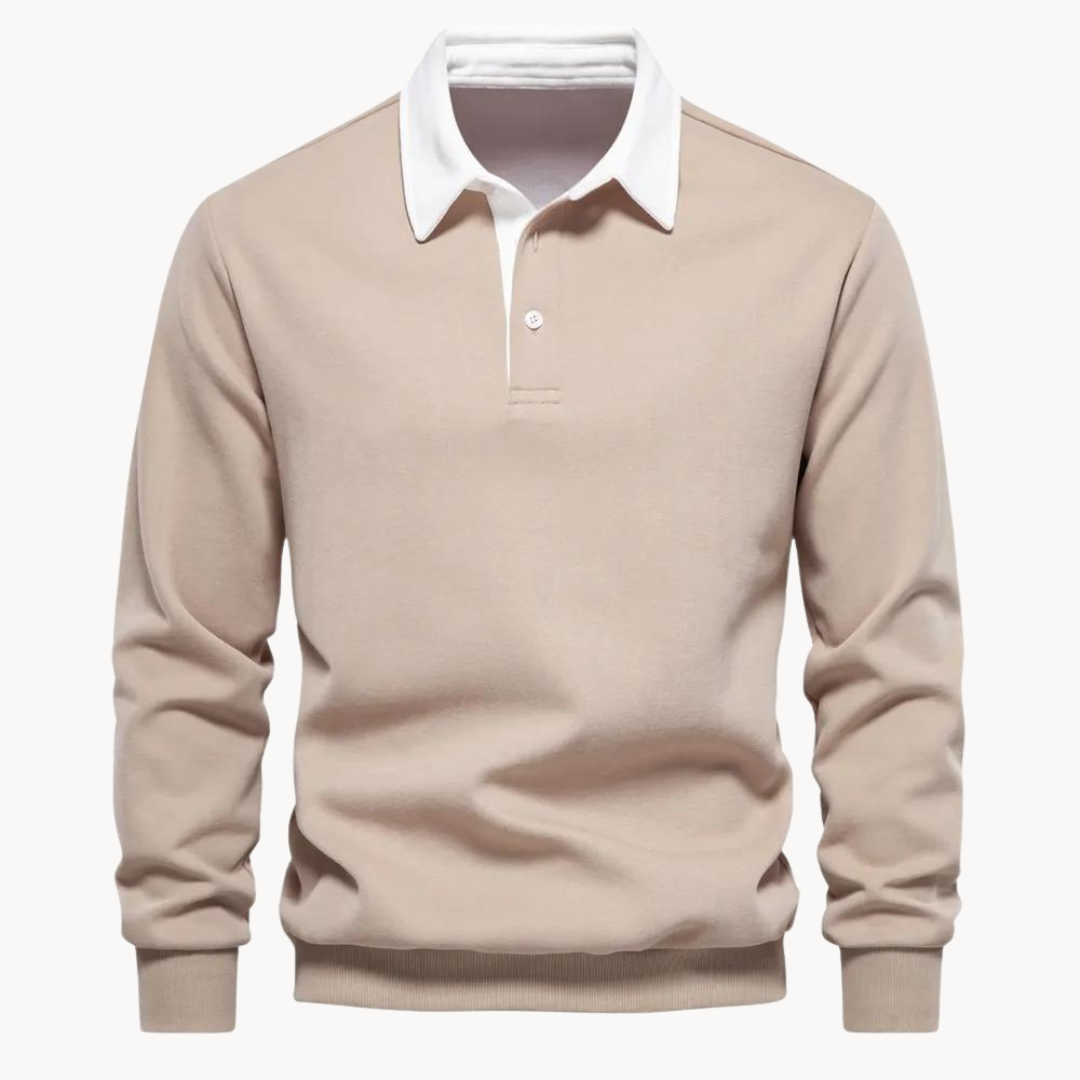 Avslappet herre poloskjorte med retro inspirasjon og kontrastkrage, perfekt for stilren hverdagsbruk.