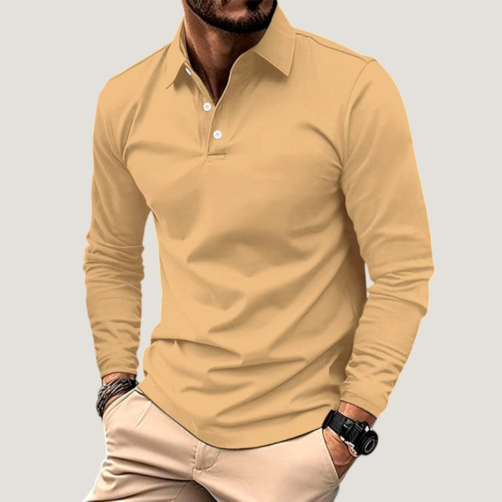 Behagelig langermet poloskjorte for menn, ideell som casual eller formell topp.