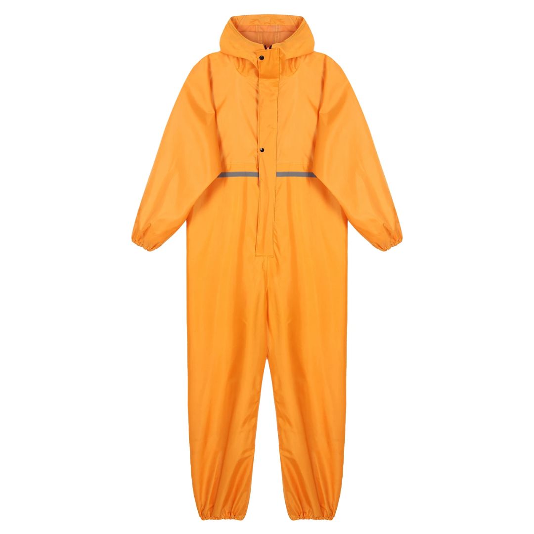 Herre arbeidskjeledress, vanntett stoff, hette, glidelås, refleksbånd for sikkerhet.