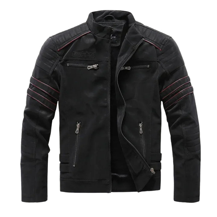 Herre vintage-inspirert bikerjakke i PU-skinn med varmt fleecefôr, perfekt for høst og vinter.