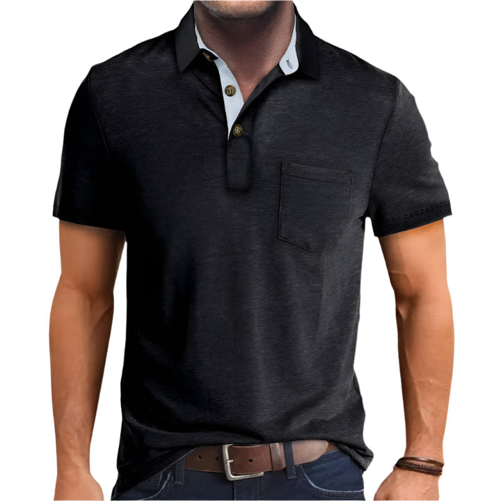Herre kortermet skjorte med fargeblokkdesign i komfortabel polyester, perfekt for sommerfritid.