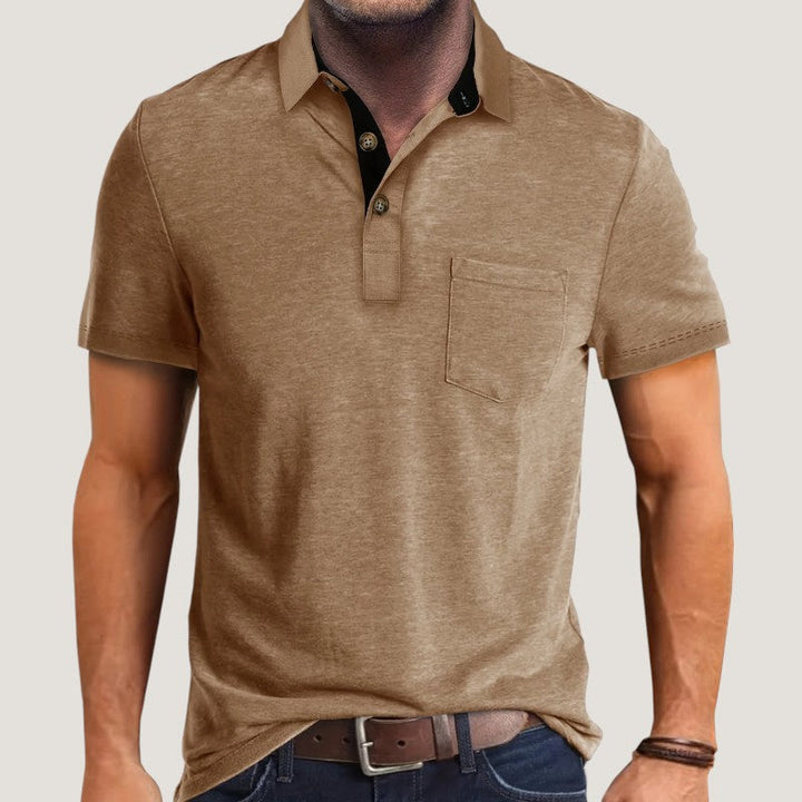 Stilig herre fritidsskjorte, kortermet med unikt fargeblokkdesign, laget av lett og trendy polyester.
