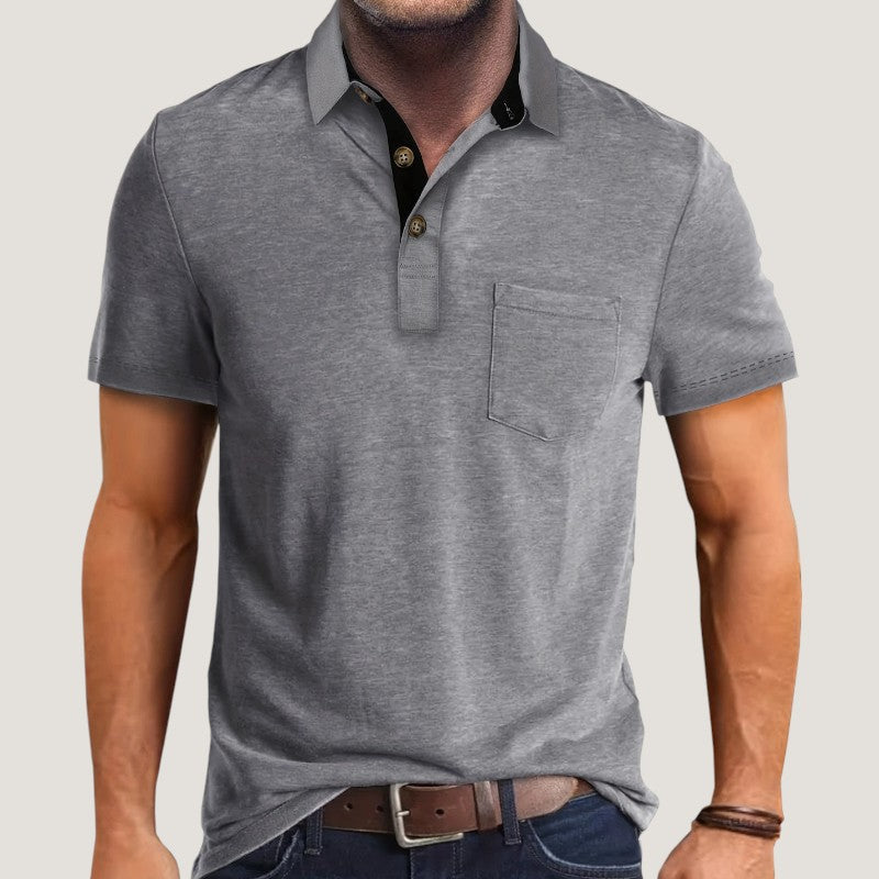 Menns kortermet skjorte, fargeblokk, polyester, perfekt for en kul og komfortabel casual sommerstil.