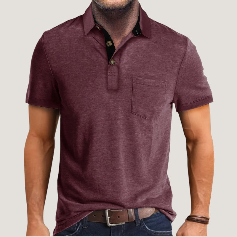 Herre kortermet sommerskjorte med moderne fargeblokk, polyester for komfort og en casual, stilig look.