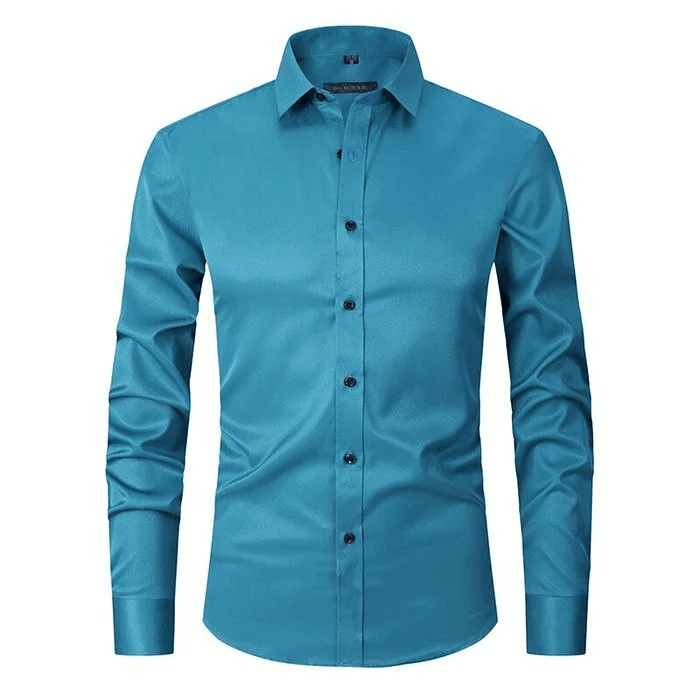 Svart slim fit herreskjorte med stretch for en moderne, komfortabel og enkelt vedlikehold stil.