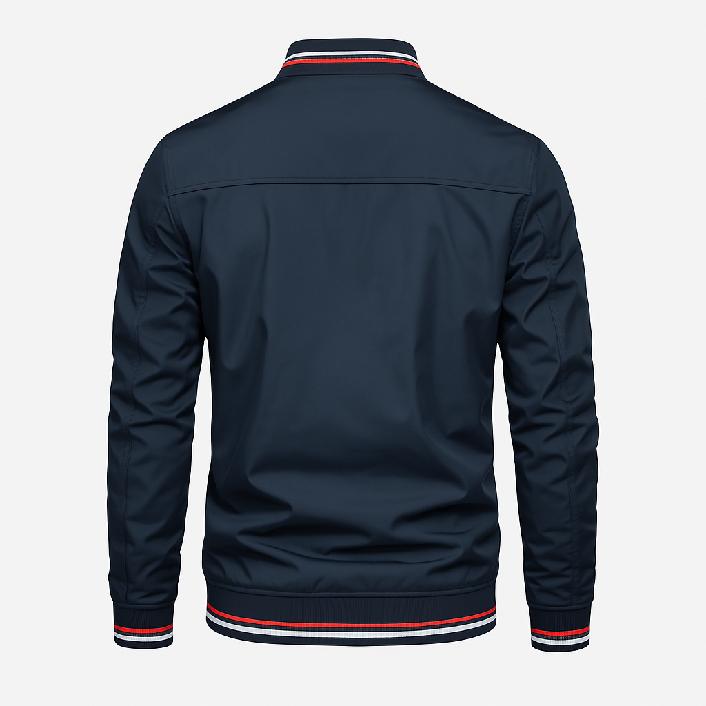 Rygg av sporty herrejakke, lett og moderne design. Komfortabel sommerjakke for menn.