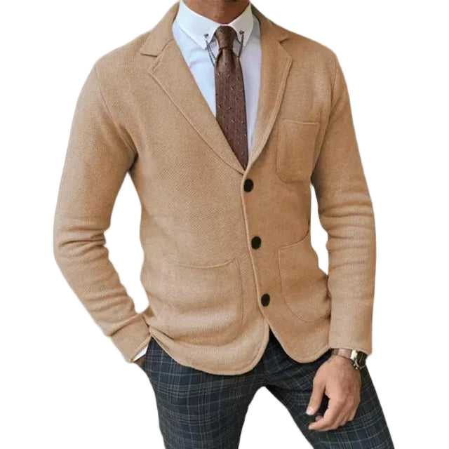 Herre klassisk strikkblazer, komfortabel og allsidig for en elegant stil.
