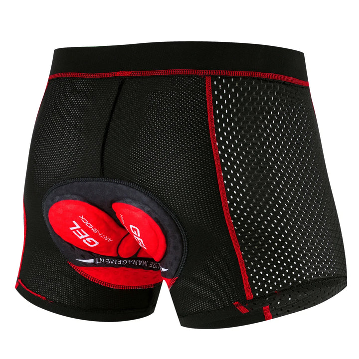 Sammenbrettet herre sykkelshorts med 5D gelpute, viser kvalitet og kompakt design for enkel oppbevaring.