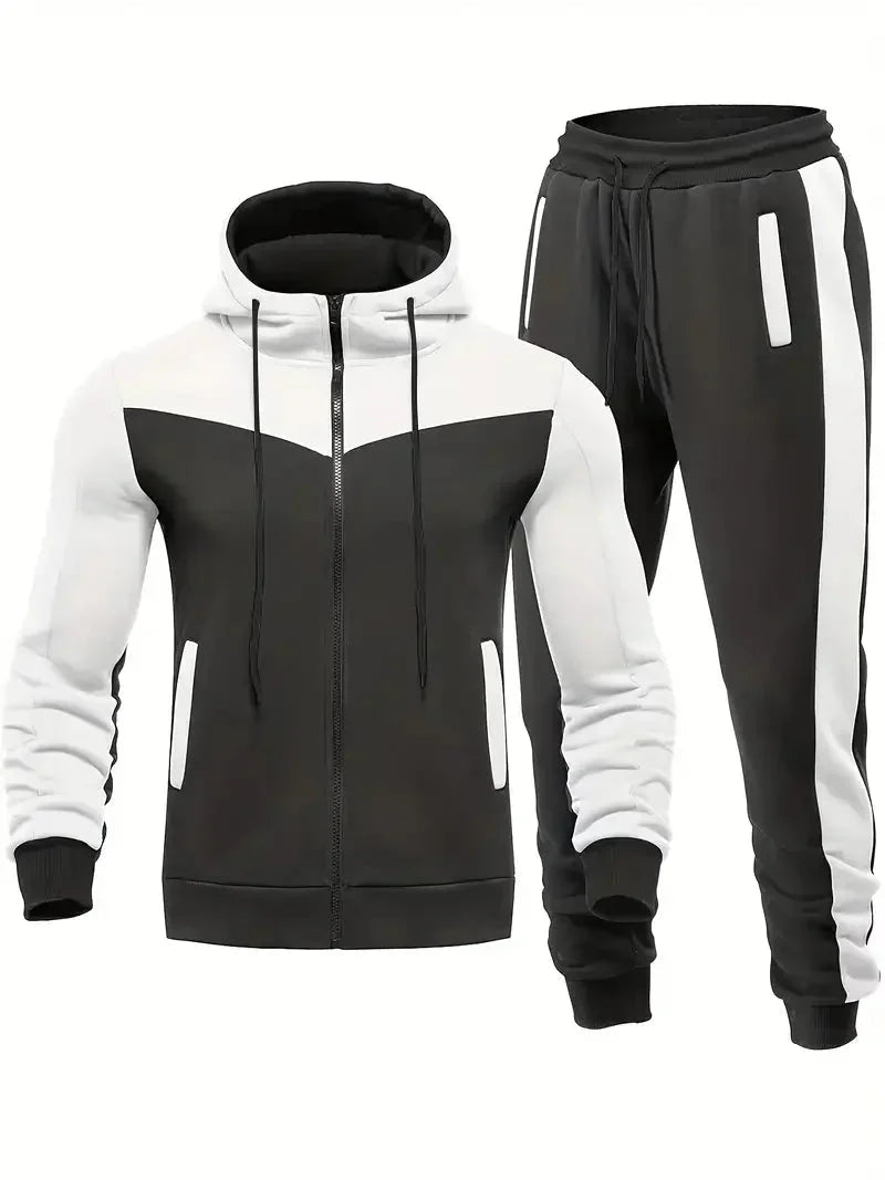 Sporty herre aktivklær: 2-delt treningsdress med jakke og bukse, perfekt for innendørs og utendørs bruk.