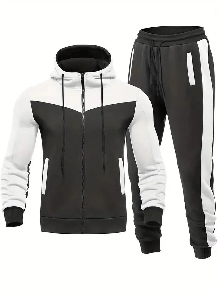 Sporty herre aktivklær: 2-delt treningsdress med jakke og bukse, perfekt for innendørs og utendørs bruk.