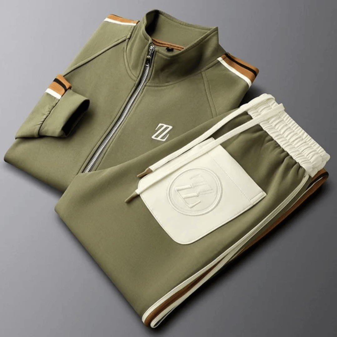 Sporty herre joggedress i bevegelse, viser fleksibilitet og moderne passform.