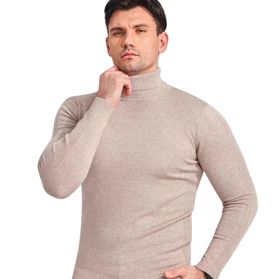 Grå herre turtleneck genser, komfortabel og stilren, perfekt for en tidløs look.