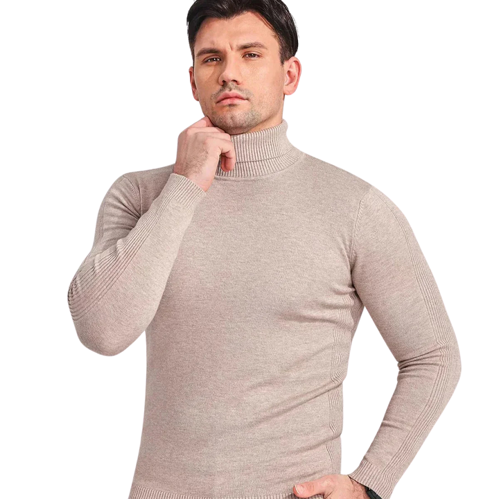 Grå herre turtleneck genser, komfortabel og stilren, perfekt for en tidløs look.