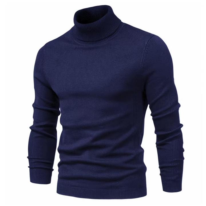 Mann iført elegant brun herre turtleneck genser, perfekt for en avslappet, men raffinert stil.