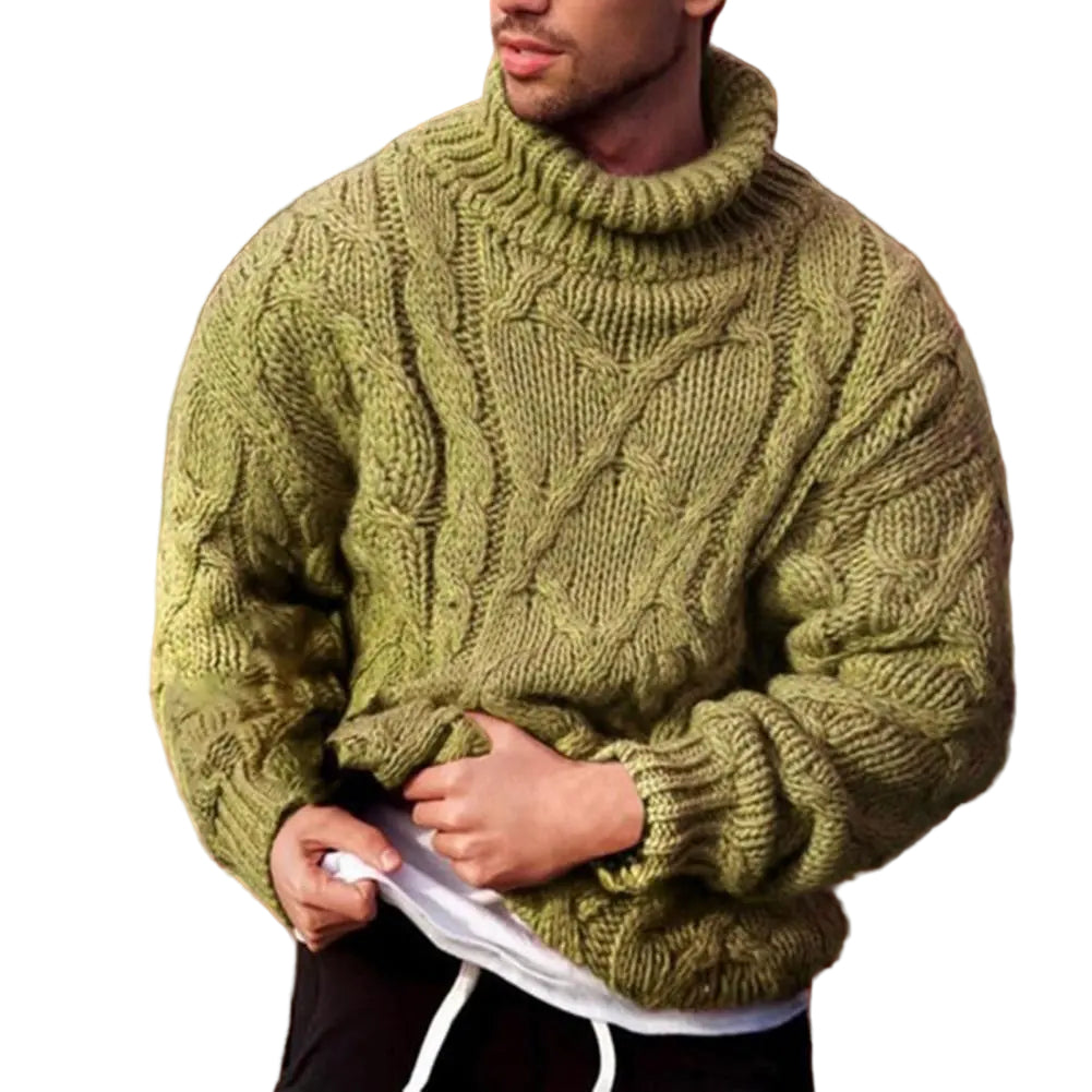Herre turtleneck genser med flettet design. Varm, komfortabel strikkegenser for menn. Ideell høst/vinter.