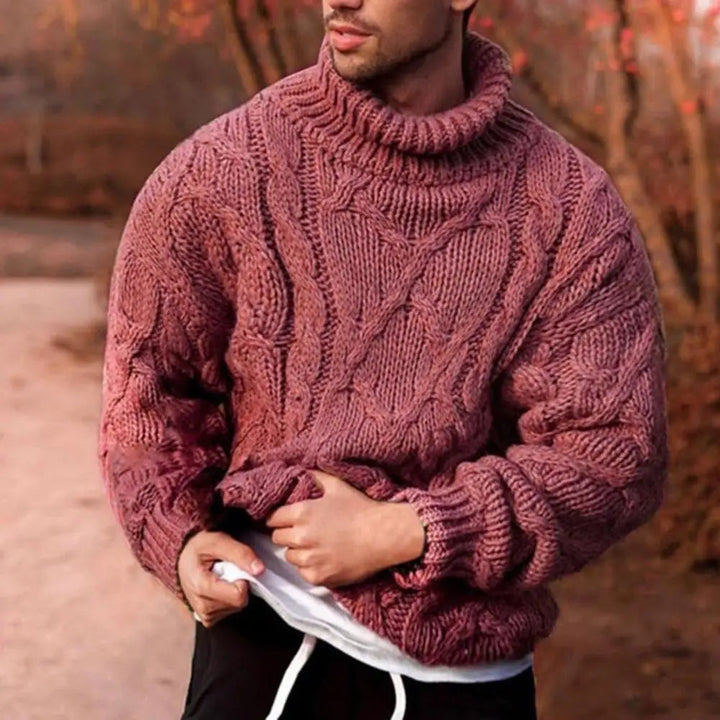 Elegant herre turtleneck genser med unikt flettet design. Allsidig strikkegenser for høst og vinterstil.