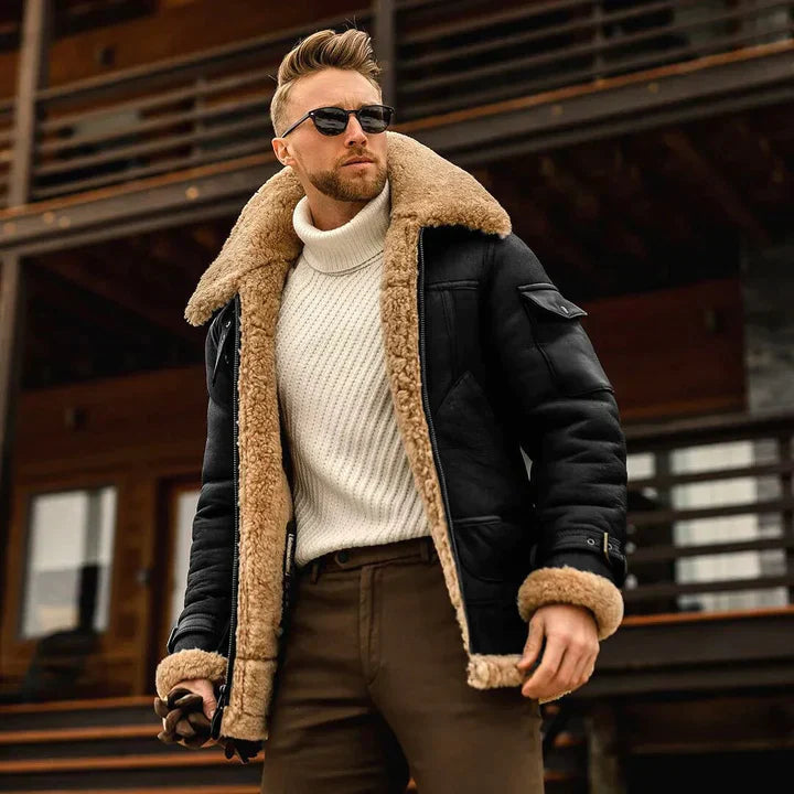 Modell med stilig, klassisk herre vinterfrakk. Perfekt yttertøy for en elegant look, ideell for business og vintermote.