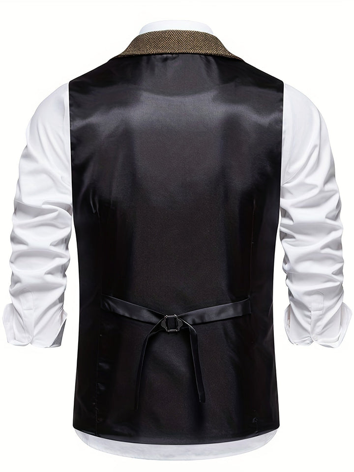 Klassisk herrevest med fiskebeinsstruktur. En ermeløs, tidløs og elegant stil for menn.