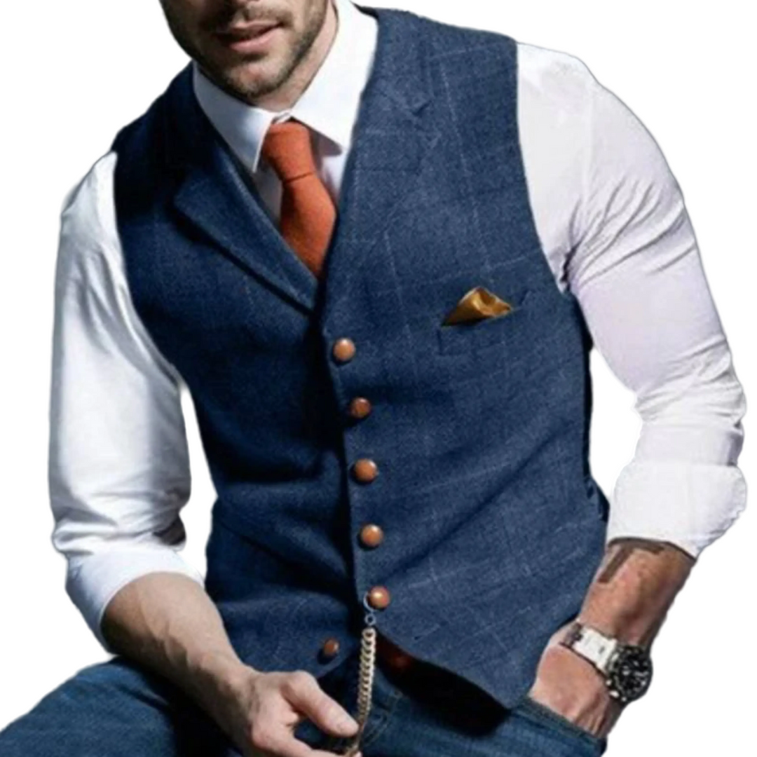 Stilfull mørk slim fit herrevest med knapper. Perfekt for formelle eller uformelle antrekk.