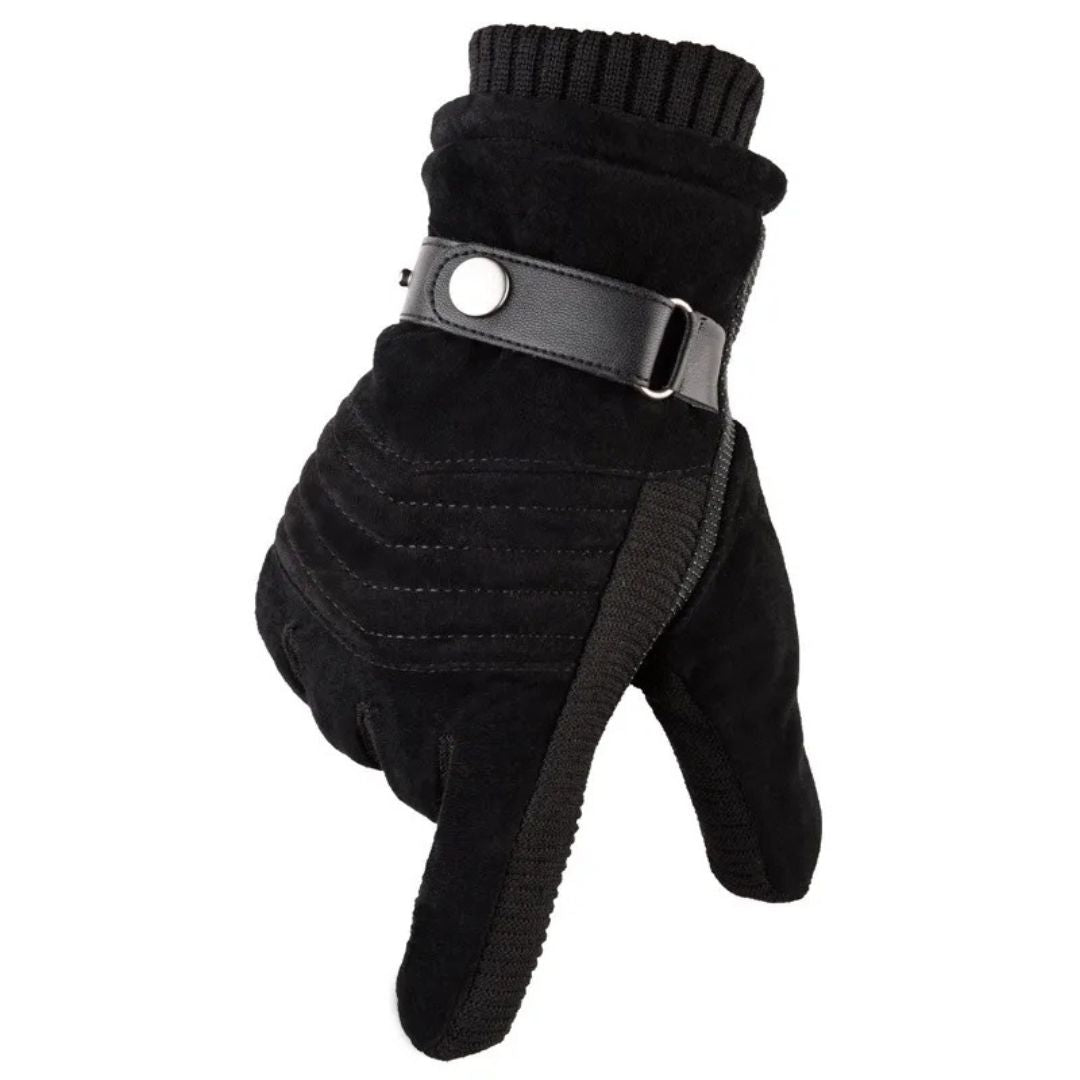 Klassiske herrehansker i skinn med strikket mansjett, tilbyr varme og praktisk touch-skjerm funksjonalitet.