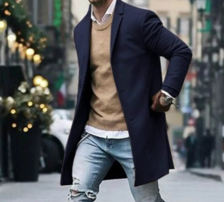 Stilfull herre ullblanding jakke med slim fit design, ideell som høstjakke eller fritidsjakke.
