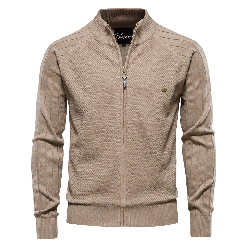 Ribbestrikket herre zip-up cardigan i klassisk design for komfortabel hverdagsbruk.
