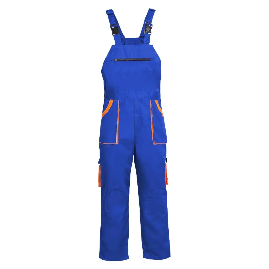 Funksjonell arbeidsdress for menn, med praktiske glidelåser og knapper for enkel tilgang.