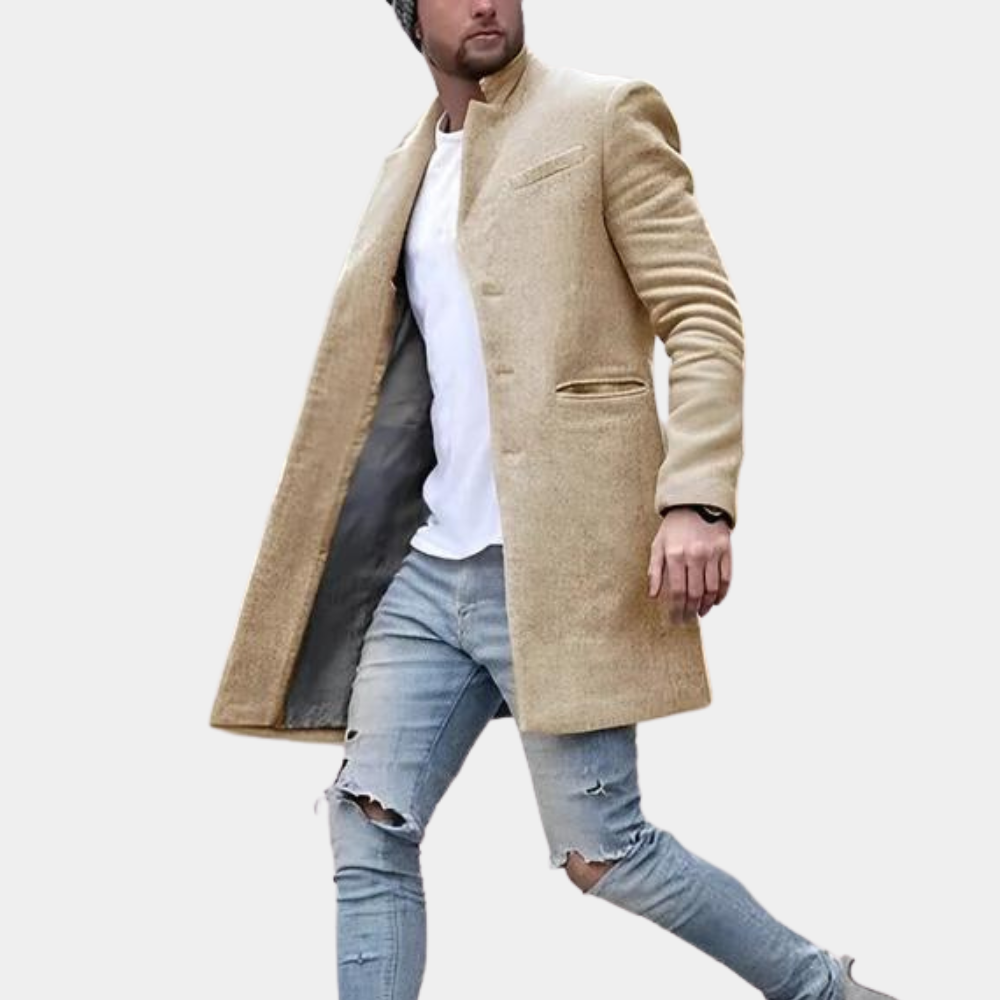 Stilig herrejakke, vindtett og værbestandig frakk. Komfortabel for høst og vinter, ideell for casual bruk.