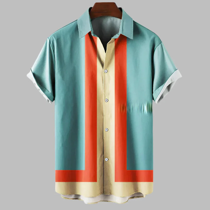 Casual bomullslin herreskjorte med retro design. Kortermet, løs passform ideell for varme sommerdager.