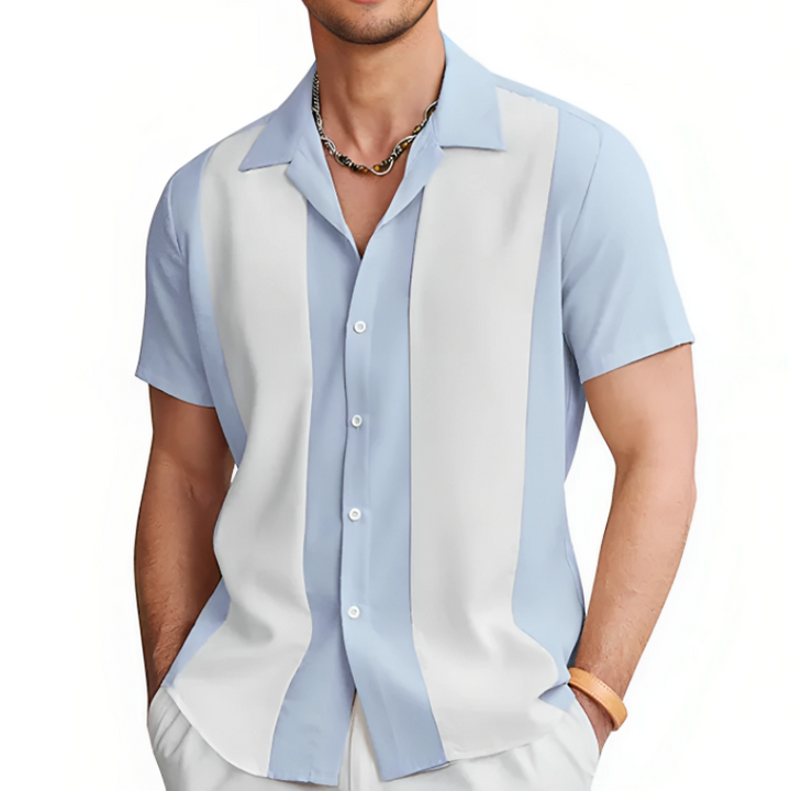 Trendy herremote: uformell casual sommerskjorte for menn. Lett polyester skjorte, komfortabel for fritid og strand.