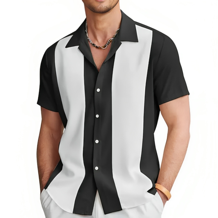 Stilig lett herreskjorte i polyester. Uformell, kortarmet sommerskjorte for menn, komfortabel og pustende til hverdags.