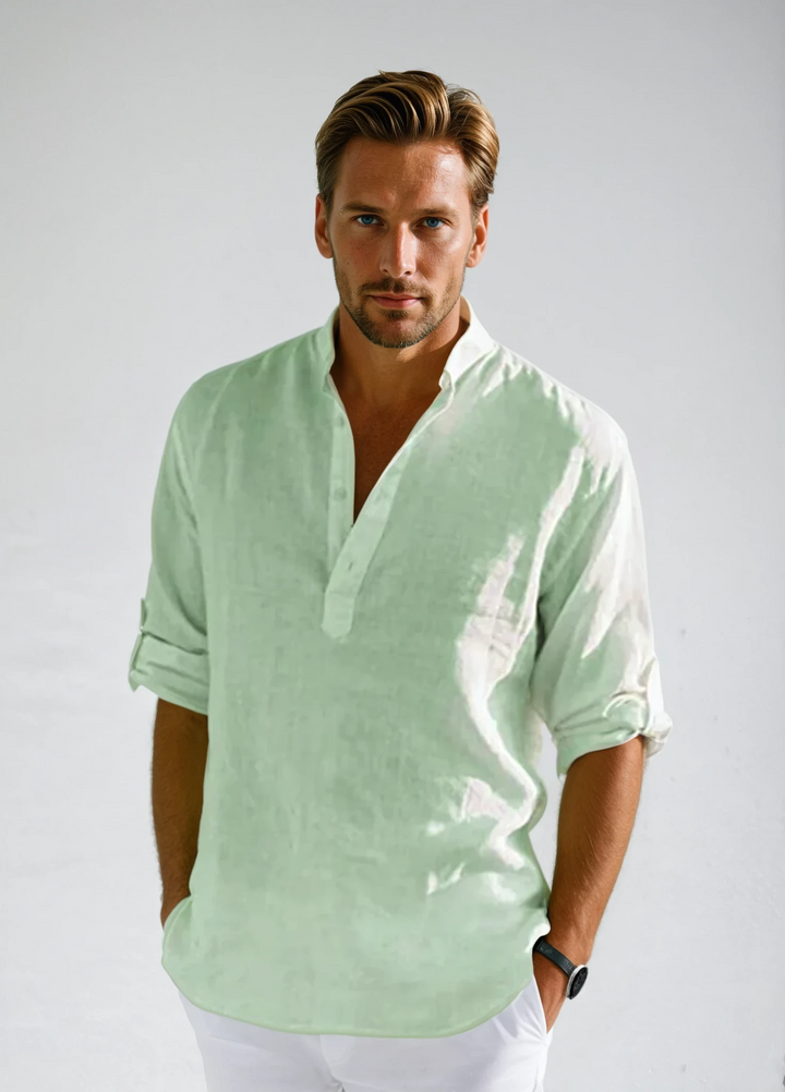 Hvit herreskjorte, klassisk button-up sommerskjorte. Allsidig, lettvekt og pustende for varme dager.