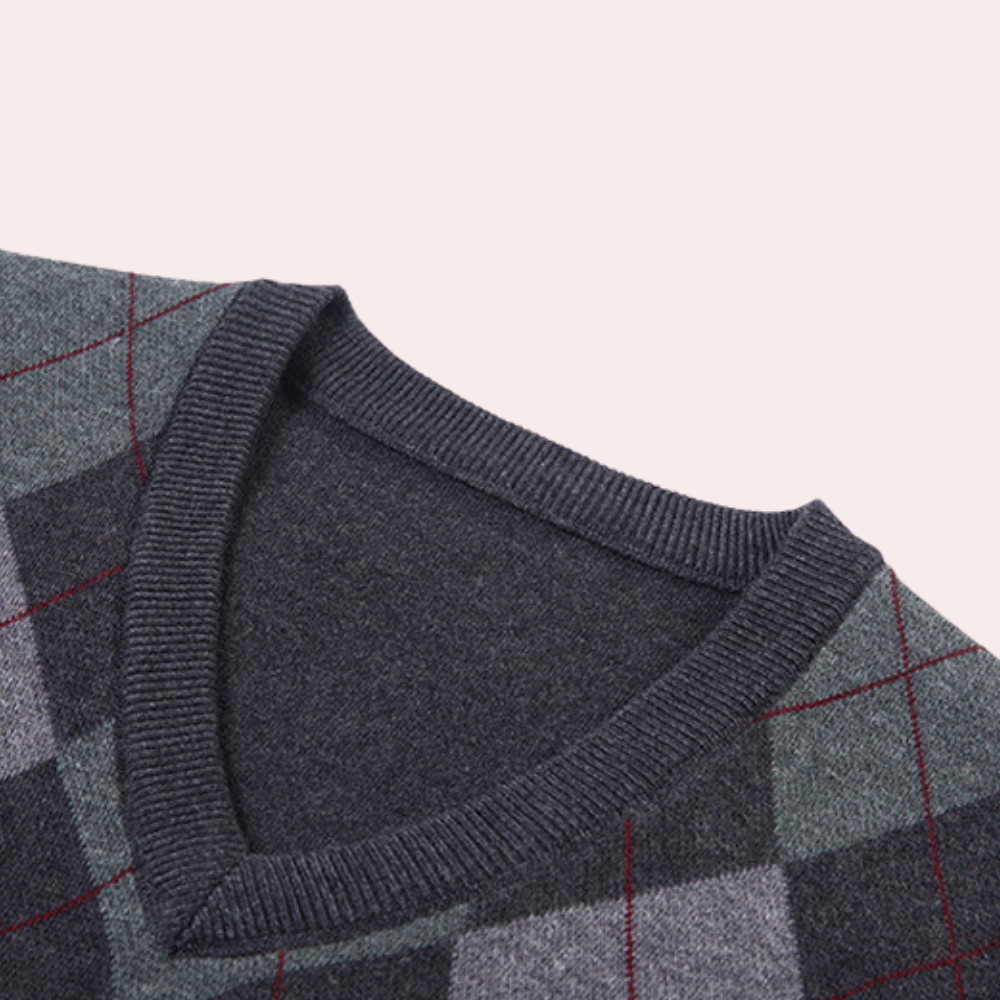 Allsidig ermeløs v-hals herresweater. En elegant vest som passer både casual og formelle anledninger.