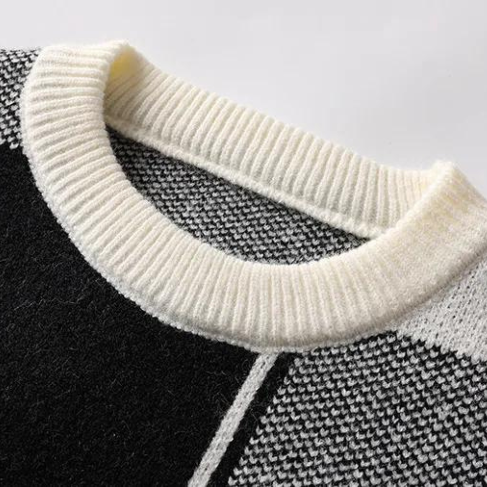 Detalj av komfortabel herresweater. En moderne og varm genser for menn, perfekt for vinteren.