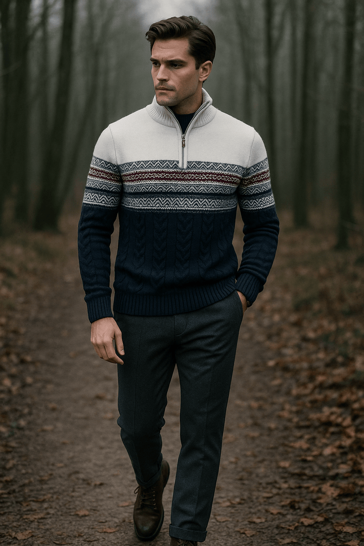 Komfortabel herregenser med moderne passform, norsk design og glidelåskrage. Perfekt for kalde dager.