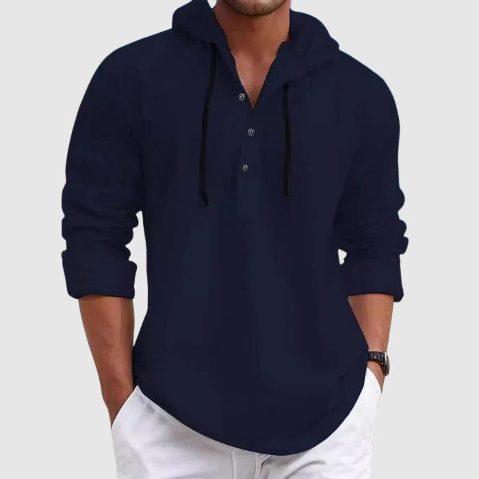 Langermet herre hettegenser med justerbar hette, gir komfortabel og moderne casual stil. Perfekt overdel.
