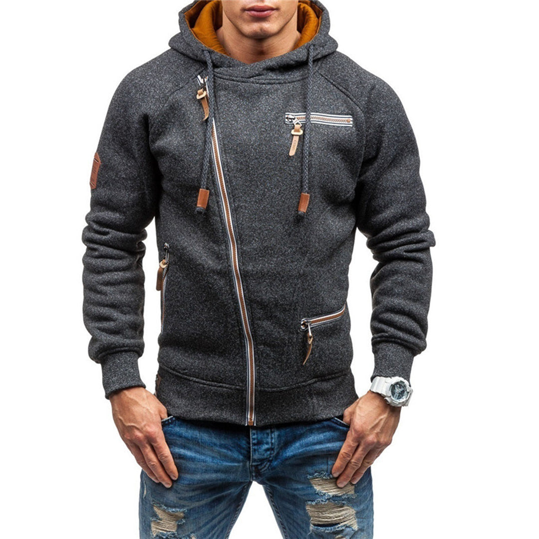 Komfortabel hettegenser for menn med glidelås i myk polyester. Perfekt for fritid og uformell stil.