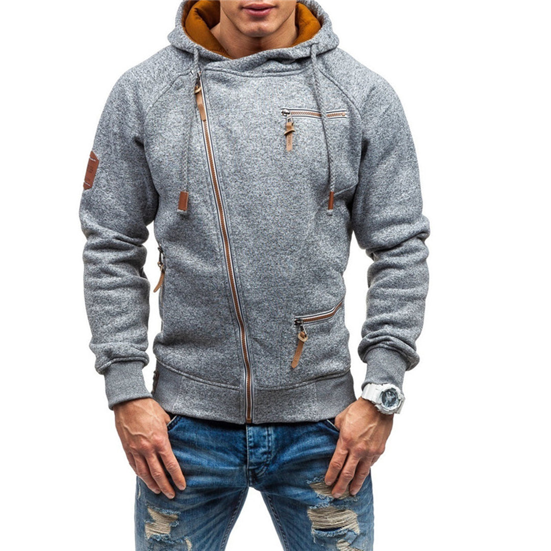 Uformell herregenser med glidelås og hette, perfekt for daglig bruk, sport og fritidsaktiviteter.